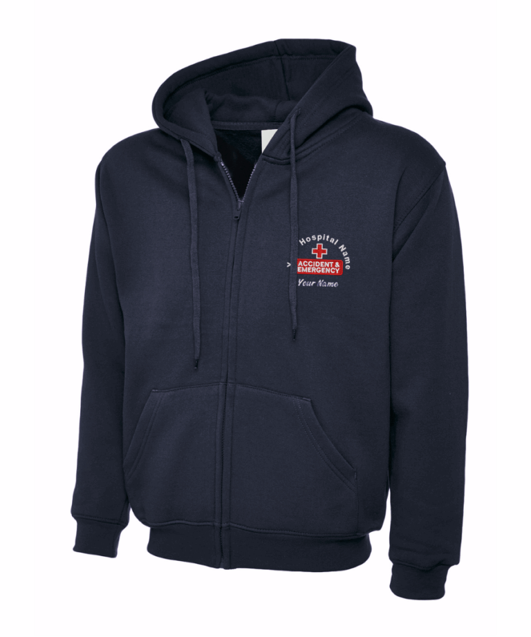 Accident & Emergency Zipped Hoodie Personalised Custom Name Hospital UC504 August 2025