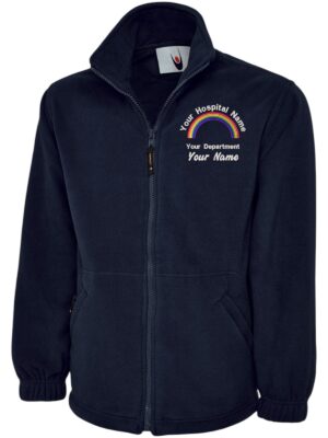 a blue jacket with a logo on it
