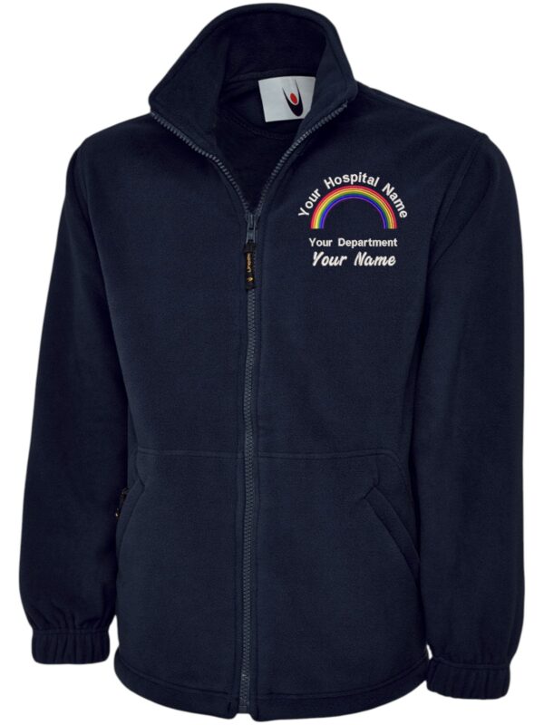 a blue jacket with a logo on it