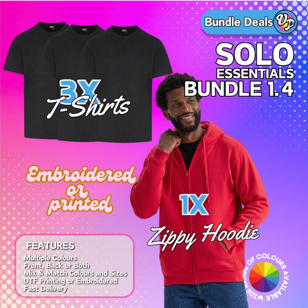 1 Man Bundle 3x TShirts | 1x Zip Hoodie, Vivid Promotion Workwear