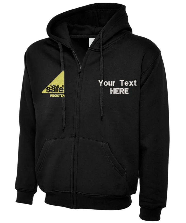 Gas Safe Plumber Zip Hoodie Personalised Embroidered Black