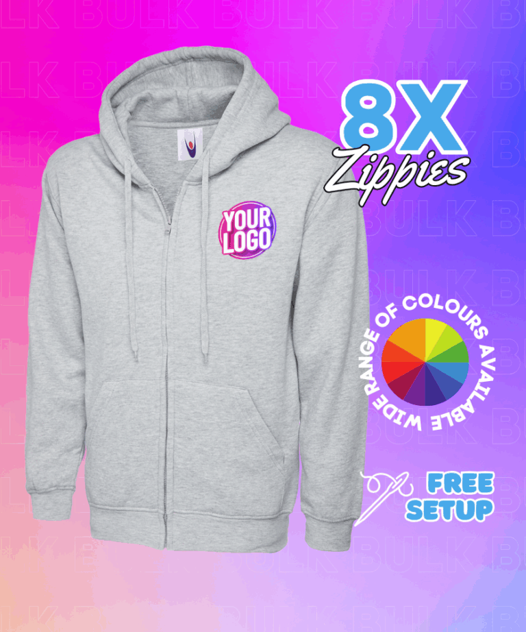 UNEEK Classic Full Zip Hooded Sweatshirt x 8 | Bulk Bundle