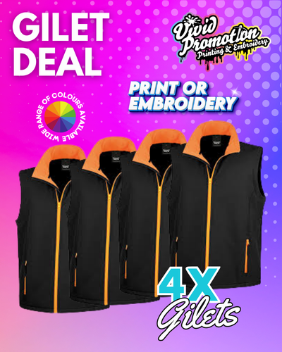 Custom Gilet Bodywarmer Bundle: 4x Result Core R232M Softshell Gilet Print or Embroidery