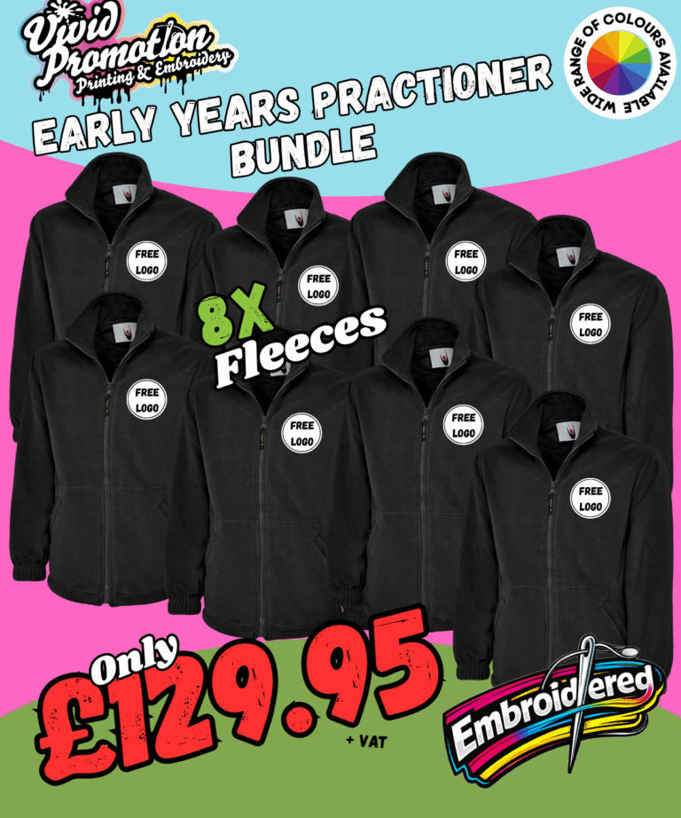 8 UC604 fleece jackets bundle for nursery staff uniforms with embroidered logo